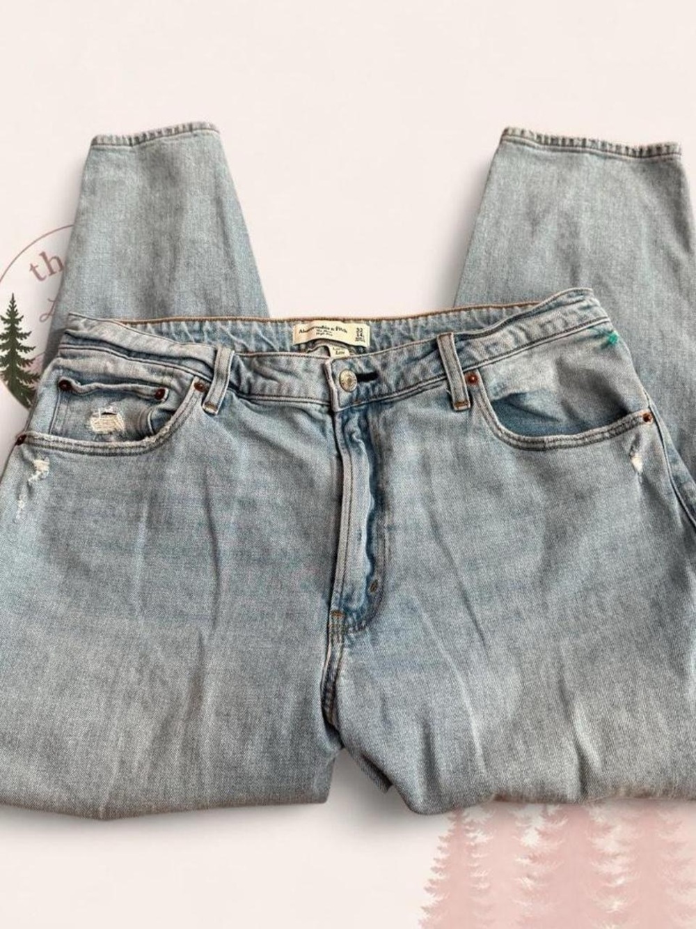 Abercrombie & Fitch The Mom High Rise Curve Love Distressed Jeans Size 14 Short